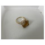 14K Yellow Gemstone & Diamond Ring