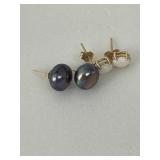 2 Pr. 14K Earrings Opal & Black Pearl