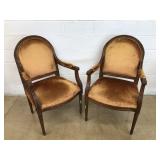 (2) Upholstered, Carved Wood Chairs