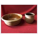 Vintage Redware Bowl and Small Glazed Crock