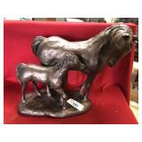 Metal Statue of Horse and Foal