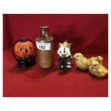 London Stoneware Bottle and Vintage Jack-O-Lantern