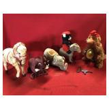Five Vintage Wind-Up Cloth Animals