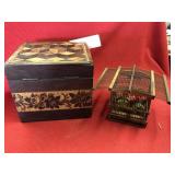 Walnut Humidor Inlaid Box and Miniature Birdcage