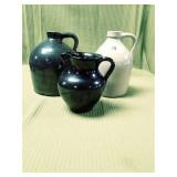 Two Stoneware Storage Jugs and Redware Pitcher