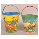 Two Vintage Tin Lithograph Sand Pails.
