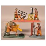3 Lithograph Tin Workmen Steam Toy Accessories.