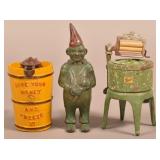 2 Cast Iron Still Banks and a Toy Washing Machine.