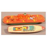 Two Vintage Tin Lithograph Boat Toys.