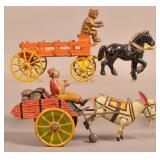 Cast Iron and Tin Litho. Horse and Wagon Toys.
