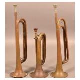 Three Antique/Vintage Brass Bugles.