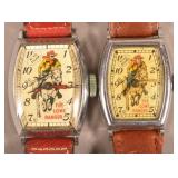 Two Lone Ranger Riding Silver Wrist Watches.