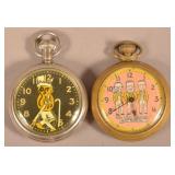 Two Advertising Character Pocket Watches.