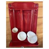 Antique Red & White Enameled Utensil Set