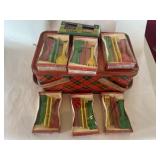 Vtg. Tin Picnic Basket & N.O.S. Plasticware