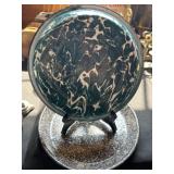 (2) Green Swirl & Brown Speckled Agate Pie Plates