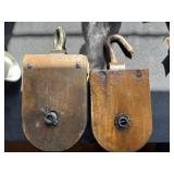 (2) Wooden Block Pulleys