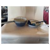 Unusual Stoneware Bowl & Selection of Blue