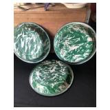 (3) Green Swirl Agate Pie Pans