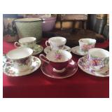 (6) England Floral Cups & Saucers