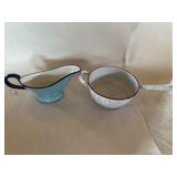 Unusual Blue & White Agate Strainer & Gravy Boat