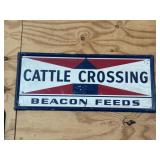 Beacon Feeds Cattle Crossing Pressed Tin Sign