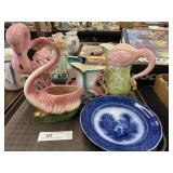 Flamingo Planters with Transferware Plate Flamingo Planters with Transferware Plate