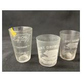 (3) Pig Decorated Acid Etched Shot Glasses (3) Pig Decorated Acid Etched Shot Glasses