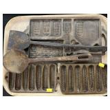 Unsigned Cast Iron Molds, Scraper, Ladle Unsigned Cast Iron Molds, Scraper, Ladle