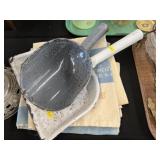 Enamelware Scoop and Dust Pan with Feed Bags Enamelware Scoop and Dust Pan with Feed Bags