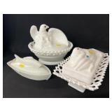 (3) Milk Glass Canisters (3) Milk Glass Canisters