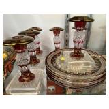 Cranberry Glass Plates and Candlesticks Cranberry Glass Plates and Candlesticks