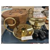 Nikon Camera, Baldwin Candlesticks, Woven Baskets Nikon Camera, Baldwin Candlesticks, Woven Baskets