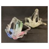 (2) Unsigned Art Glass Baskets (2) Unsigned Art Glass Baskets
