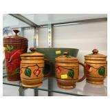 Turned Wood Mugs and Canister with Pottery Bowl Turned Wood Mugs and Canister with Pottery Bowl