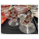 Cranberry Glass Plates and Candlesticks Cranberry Glass Plates and Candlesticks