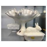 (3) Pieces of Decorative Milk Glass (3) Pieces of Decorative Milk Glass