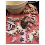 Stoneware Bowl with Small Animal Figurines Stoneware Bowl with Small Animal Figurines