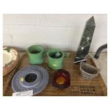 Marble Sculpture w/ Shaving Mugs and Art Glass