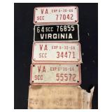 (5) Vintage Virginia License Plates
