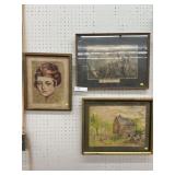 Framed Watercolor, Sketch and Engraving