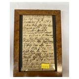18th C. Framed Hymnal Page w/ Backwriting
