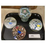 (4) Art Glass Paperweights