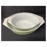 (2) Pyrex Golden Scroll Casserole Dishes
