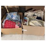 (2) Boxes of Fabric, Table Linens and Shoes