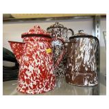 (3) Agateware Coffee Pots