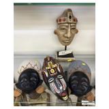 (3) Tribal Carved Wall Plaques w/ Comp. Figurine