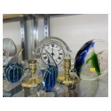 Crystal Mantle Clock w/ Art Glass Fish