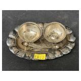 Sterling Silver Condiment Bowls w/ Tray