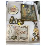 Assorted Buttons w/ Lodge Pin & Framed Advertising